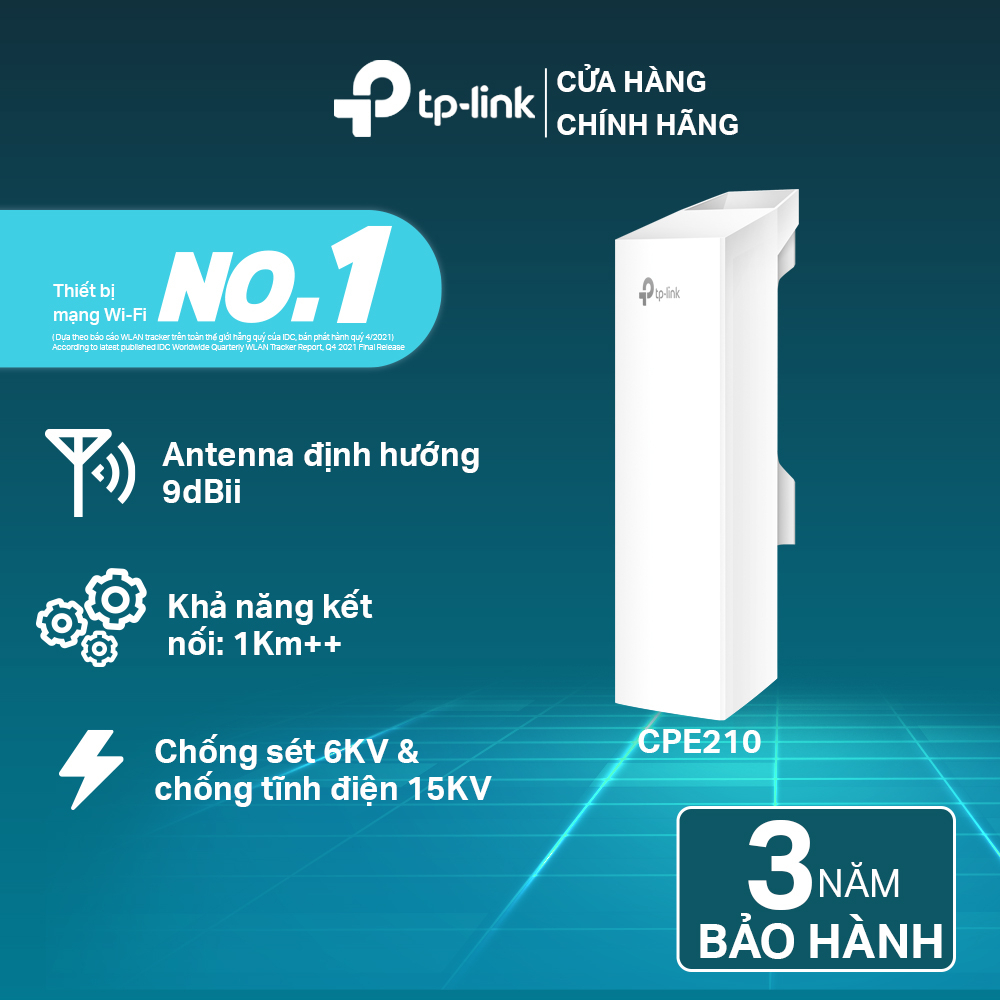 [Mã ELCL12 giảm 9% đơn 300K] Bộ CPE Outdoor TP-Link CPE210 9dBi Tốc Độ 300Mbps Băng Tần 2.4GHz