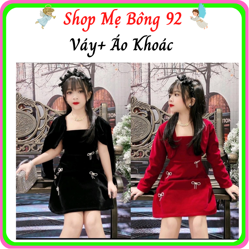 Sét Váy Nhung 2CT : Váy + Áo Khoác Nhung Đính Nơ Bé Gái Diện Tết 10-26kg VB2572 - Shop Mẹ Bông 92