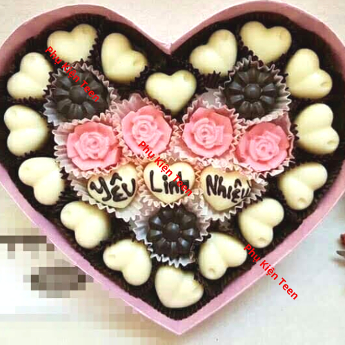 Socola valentine hộp trái tim 25-28 viên thơm ngon đậm vị ít ngọt tặng người yêu bạn gái kèm thiệp và túi