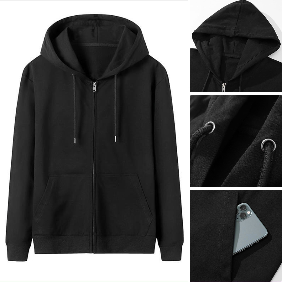Áo Khoác Hoodie Zip BASIC Vải Nỉ Bông Nón 2 Lớp Trùm Qua Đầu Form Rộng Oversize Màu Đen SP018 - TOMANO