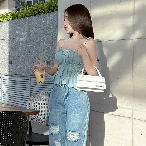 Áo Croptop 2 Dây Cột Nơ Nhún Eo TiQi Jeans A200