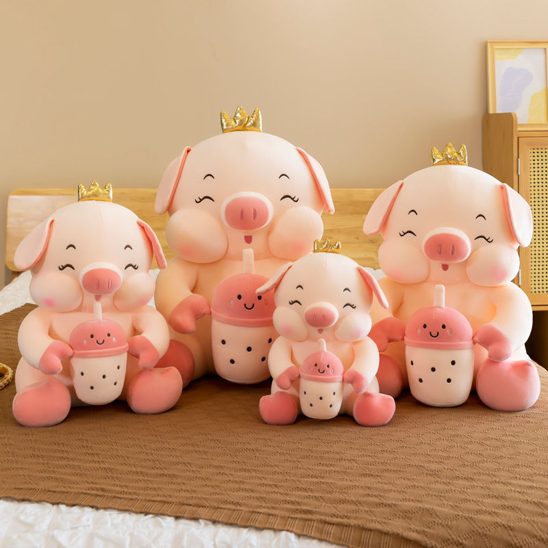 Gấu Bông Thú Nhồi Bông Heo Bông Chó Akita Ôm Trà Sữa Siêu Cute Đáng Yêu