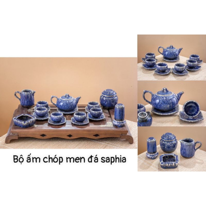 Ấm chén bát tràng - bộ quả hồng hỏa biến vẽ công hoàng kim