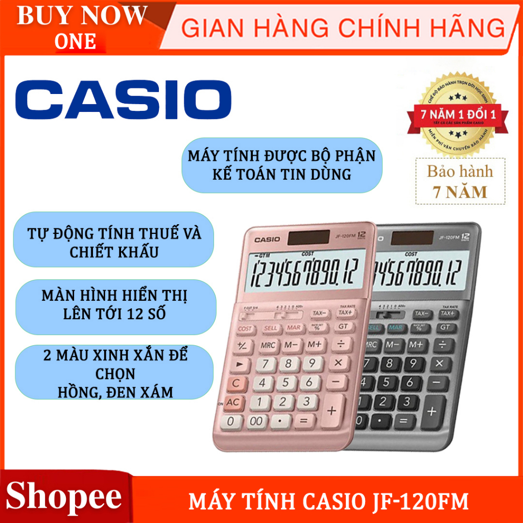 Máy tính Casio JF-120FM, tự động tính thuế, chiết khấu là trợ thủ của kế toán - bảo hành 7 năm