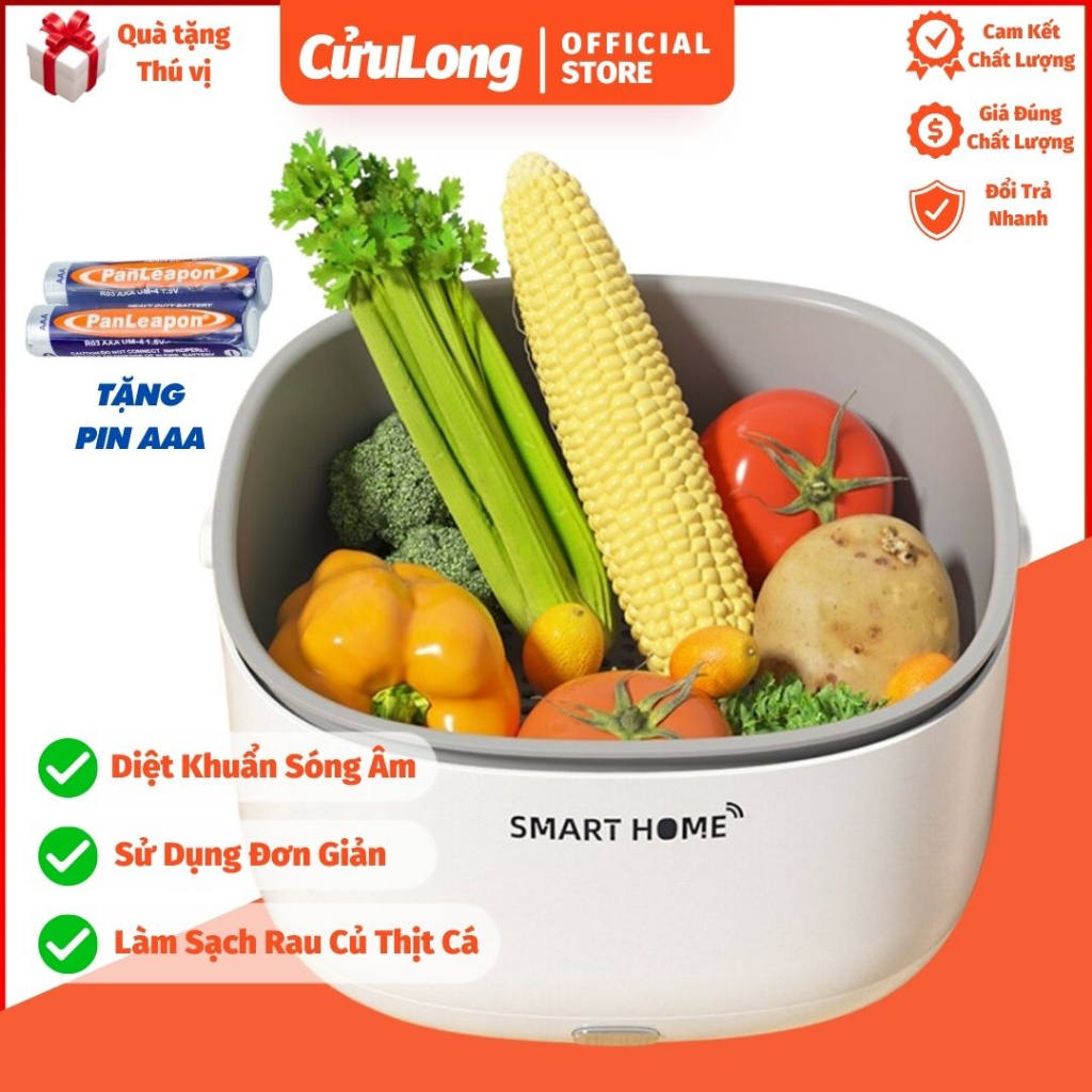 Máy Rửa Hoa Quả Khử Độc Thực Phẩm Smart Home làm sạch tiệt trùng sóng âm sục Ozone rau củ thịt cá diệt vi khuẩn virus