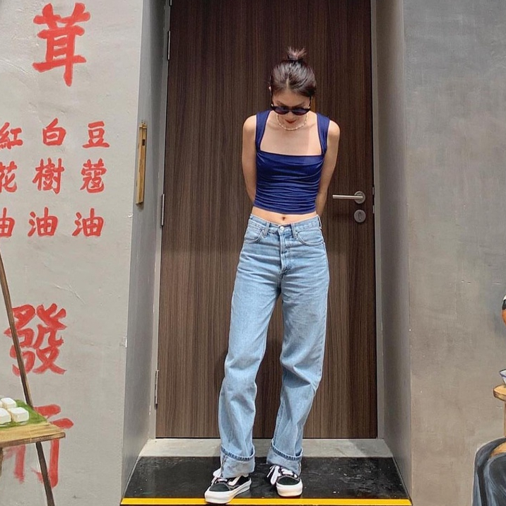 TheBlueTshirt - Quần Jeans Nữ Lưng Cao Ống Suông Màu Xanh Nhạt - The Original Grandpa Jeans