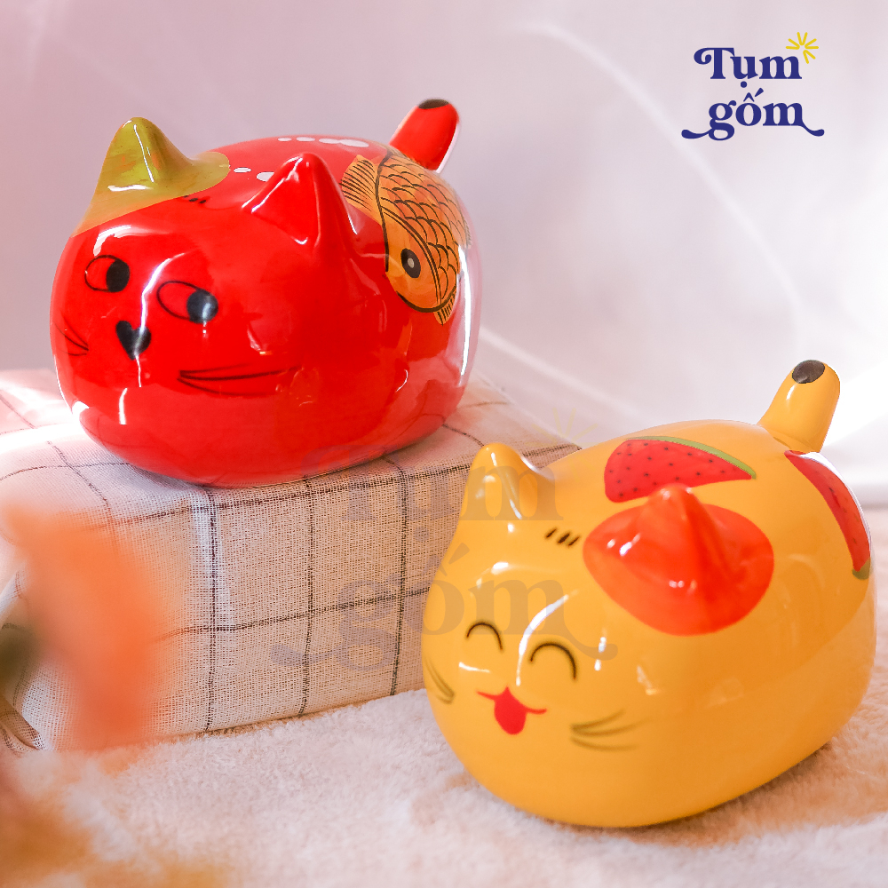 Mèo sứ tiết kiệm cho bé, gốm sứ đẹp BÁT TRÀNG, Ống tiết kiệm đẹp, dễ thương