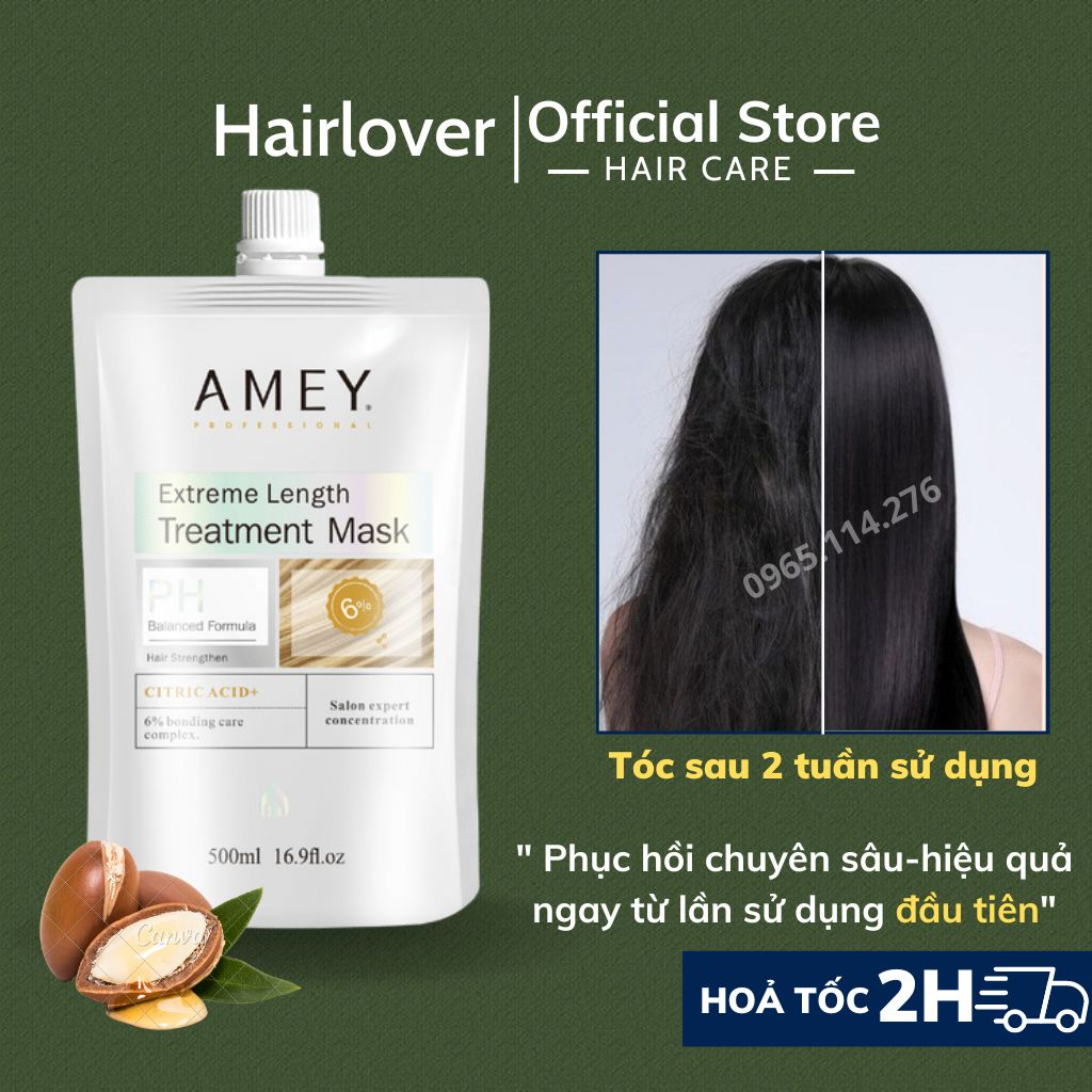 Kem ủ tóc, hấp tóc Collagen phục hồi, tái tạo tóc Amey 500ml kích dài tóc chăm sóc tóc khô xơ hư tổn mềm mượt HAIRLOVER