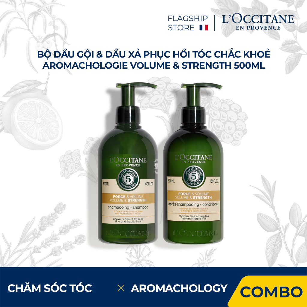 Dầu Gội - Dầu Xả Phục Hồi Tóc Chắc Khoẻ và Bồng Bềnh Tự Nhiên L'Occitane Aromachologie Volume & Strength Shampoo 500ml