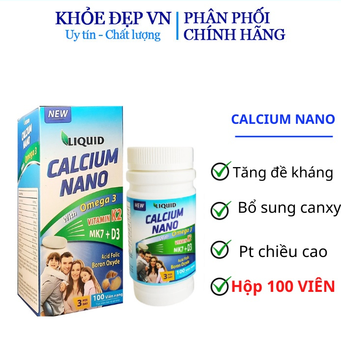 Viên uống Liquid calcium Nano omega Glucosamin bổ sung canxi, giúp tăng chiều cao, giảm nguy cơ loãng xương – Lọ 100v