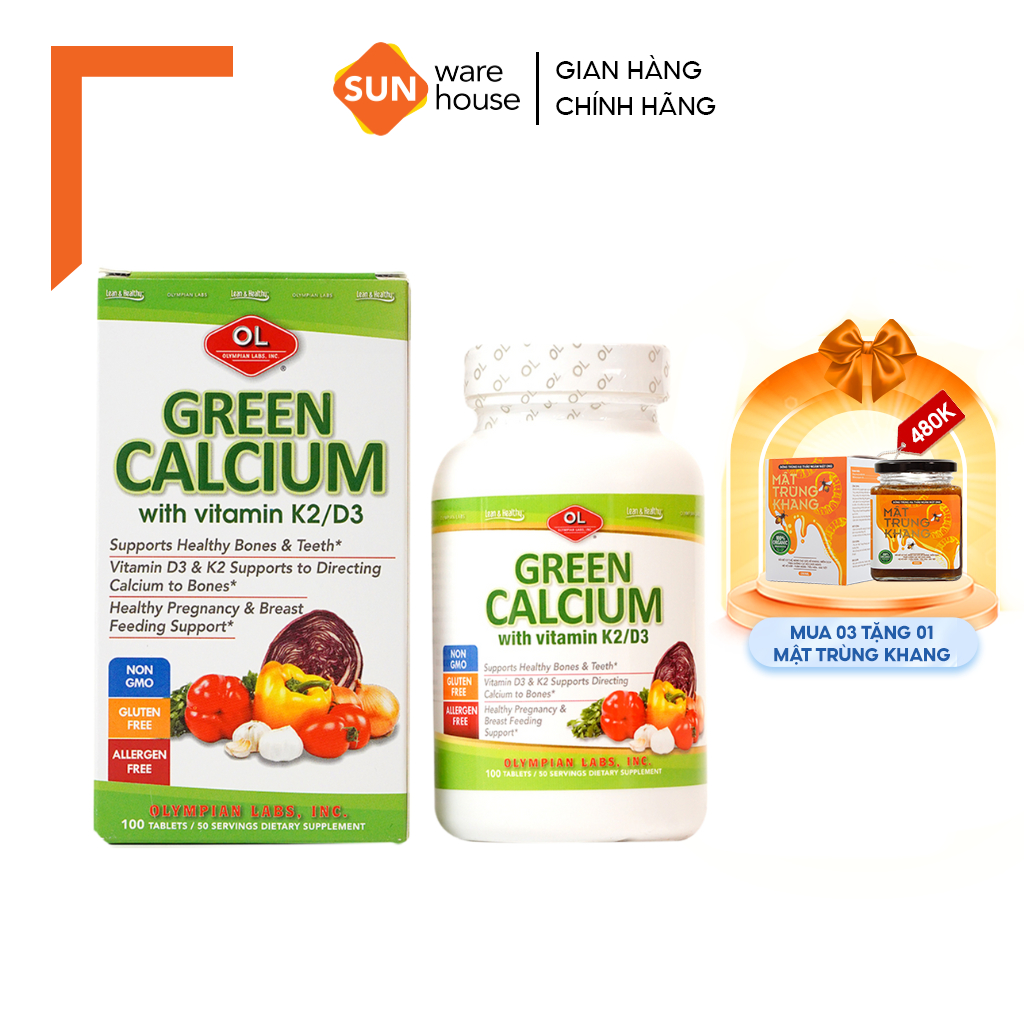 Viên Uống Bổ Sung Canxi Hữu Cơ Olympian Labs Green Calcium Giúp Xương Chắc Khoẻ, An Toàn Cho Mẹ Và Bé