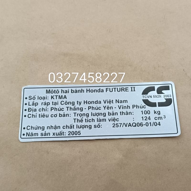 Tem cacte thông số năm sản xuất xe FUTURE 2 đời 2005
