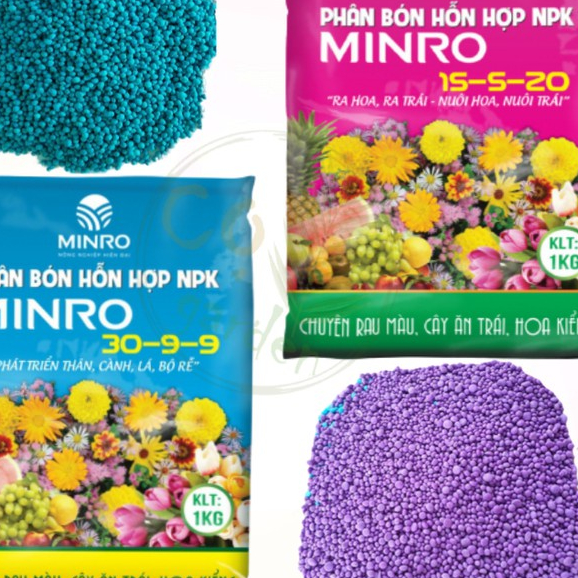 Combo Minro phát triển thân cành lá - ra hoa nuôi hoa 1kg phân bón NPK 30-9-9+TE và 1kg phân bón NPK