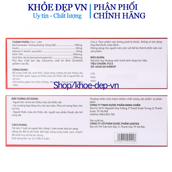Viên uống Bổ máu Fevimax Gold bổ sung Sắt, Acid Folic cho người thiếu máu, phụ nữ mang thai và cho con bú - Hộp 60 viên