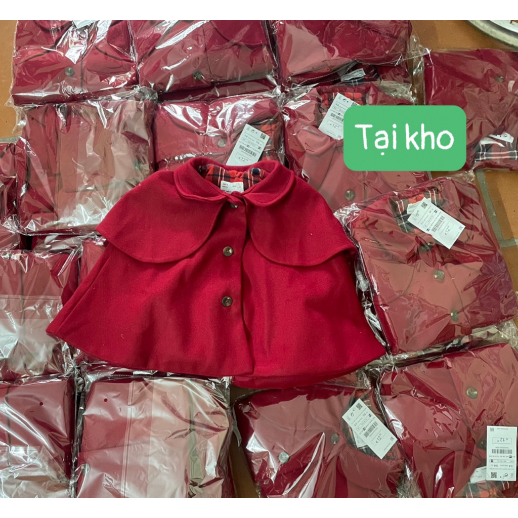 Áo dạ choàng đỏ 2 lớp bé gái thời trang đáng yêu ấm áp chất dạ dày dặn fullsize