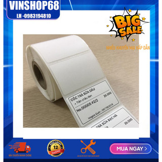 Decal trà sữa 52x30 giấy nhiệt in không cần mực. Trà sữa, quán ăn. Cuộn có 750 tem