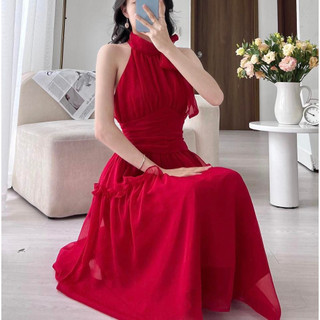MEET - Đầm Đỏ Tơ Cổ Yếm