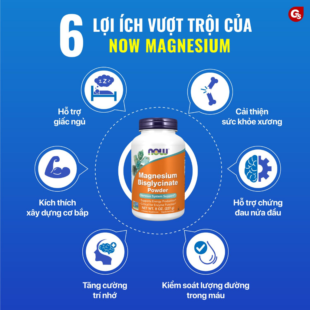 Viên uống NOW Magnesium Bisglycinate Chelate with TRAACS Powder  nhập khẩu Mỹ