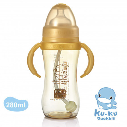 BÌNH SỮA CỔ RỘNG NHỰA PPSU CÓ TAY CẦM KUKU KU5845 - 280ML