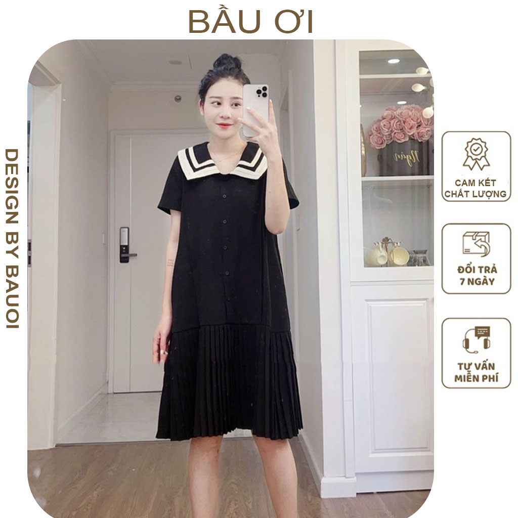 [BAUOII V178] VÁY BẦU CÔNG SỞ DÁNG SUÔNG ĐUÔI CÁ CỔ PHỐI REN ĐIỆU ĐÀ - ĐẦM BẦU BABYDOLL TIỂU THƯ MẶC ĐI LÀM ĐI CHƠI