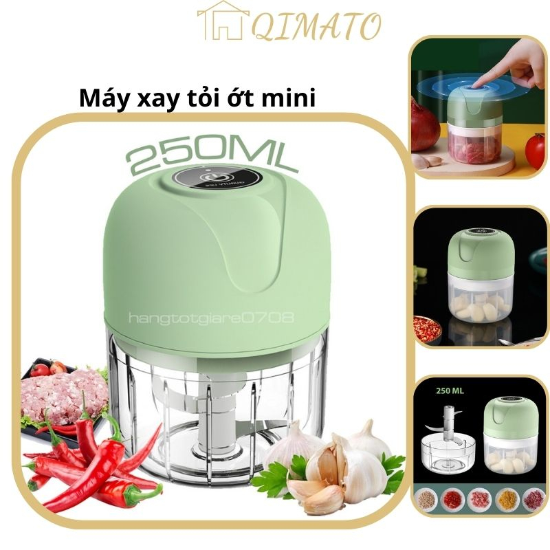 Máy xay sinh tố tỏi ớt cầm tay mini bằng điện đa năng dung tích 250ml QIMATO