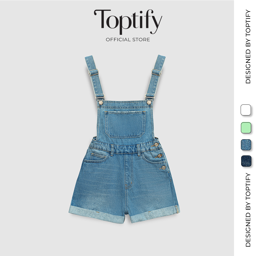 Quần yếm jeans nữ TOPTIFY kiểu short phong cách năng động Blossom Jeans Short TQJ53