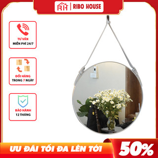 Gương trang điểm RIBO HOUSE dây da D40 kính cường lực gương treo tường trang trí homestay nhà nghỉ khách sạn cafe RIBO41