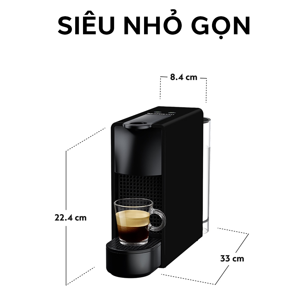 Bộ máy pha cà phê Nespresso Essenza Mini - Đen & máy đánh sữa Aeroccino 3