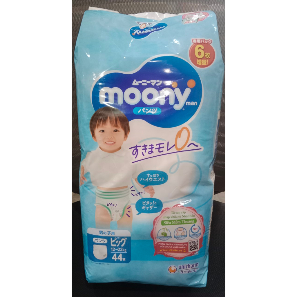 Tã quần cao cấp Moony Bé Trai L44/XL38/XXL26 - Nhập khẩu Nhật Bản