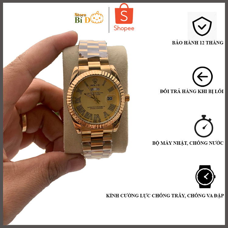 Đồng hồ nam Rolex máy nhật, chống nước phiên bản size 38mm mặt băm, dây thép 904L đúc không rỉ CAO CẤP