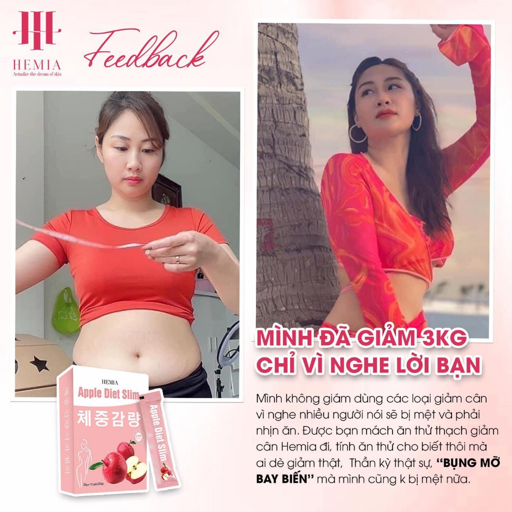 Thạch Táo Giảm Cân Hemia Hàn Quốc chính hãng Apple Diet Slim Hộp 10 Gói