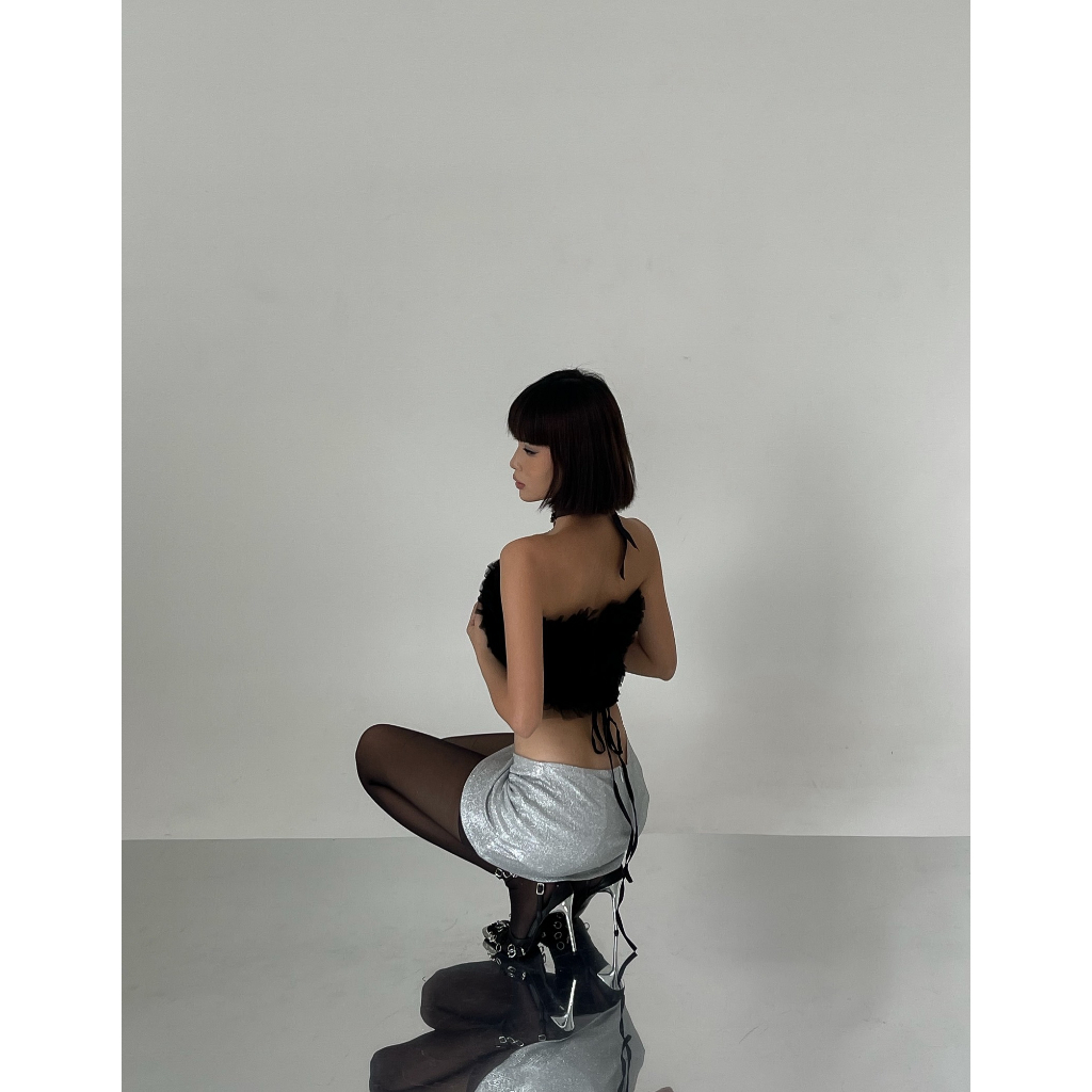 Nelly | Váy Ngắn Màu Bạc Kim Tuyến Váy Chữ A Ôm Dáng Sexy Thiết Kế La Perbra