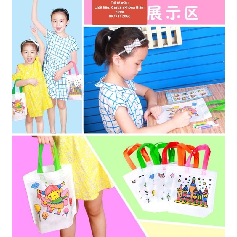 Túi Vải Tô Mầu (tặng kèm 6 bút dạ màu và 6 viên đá mầu trang trí) - Quà tặng cho bé