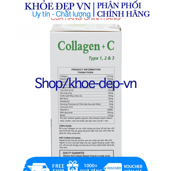 Viên uống đẹp da Collagen +C bổ sung Vitamin A E C giảm nám , tàn nhang ,sạm da Hộp 60 viên , collagen xoăn
