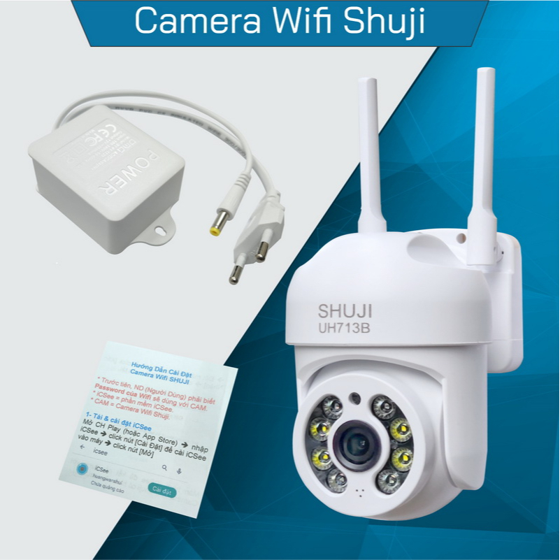 Camera Wifi không dây SHUJI UH713B - Lắp ngoài trời - Xoay 360 độ- Báo động khi có trộm- Hàng Chính Hãng.