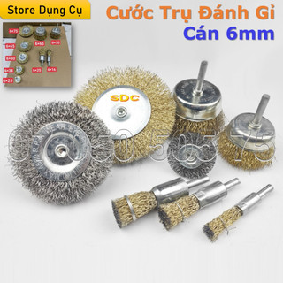 1 Chổi cước trụ đánh gỉ cán 6 | Cước cán 6ly, chổi đánh gỉ sét trục 6mm | Bùi nhùi lắp máy khoan nhiều kích thước