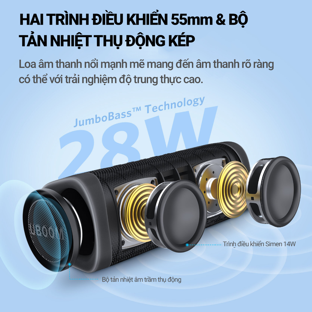 Loa bluetooth đi động EarFun UBOOM L Bluetooth 5.0, Chống nước IP67, Pin 16 giờ, Kết hợp 2 loa Stereo