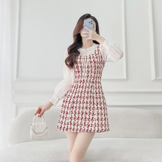 Váy giả yếm chất tweed áo phối tơ LYRA thiết kế kiểu tiểu thư, xinh xắn-LWTVD613