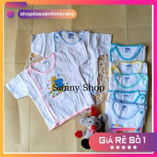 Áo sơ sinh trắng bác sĩ tay ngắn bosini / áo cúc lệch em bé tay cộc bosdana