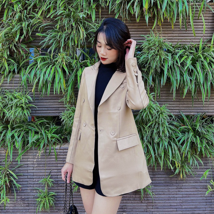 Áo Blazer Dáng Rộng 2 Lớp Cao Cấp Cổ Vest Phong Cách Trẻ Trung