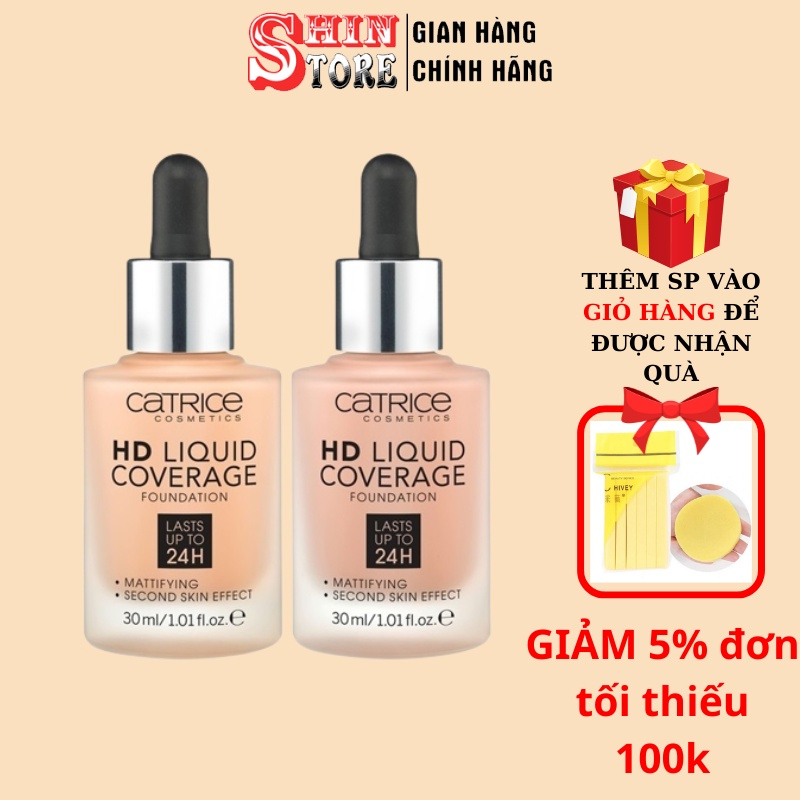 Kem nền kiềm dầu Catrice HD 24h Liquid Coverage Foundation che phủ hoàn hảo (kim_beaute)