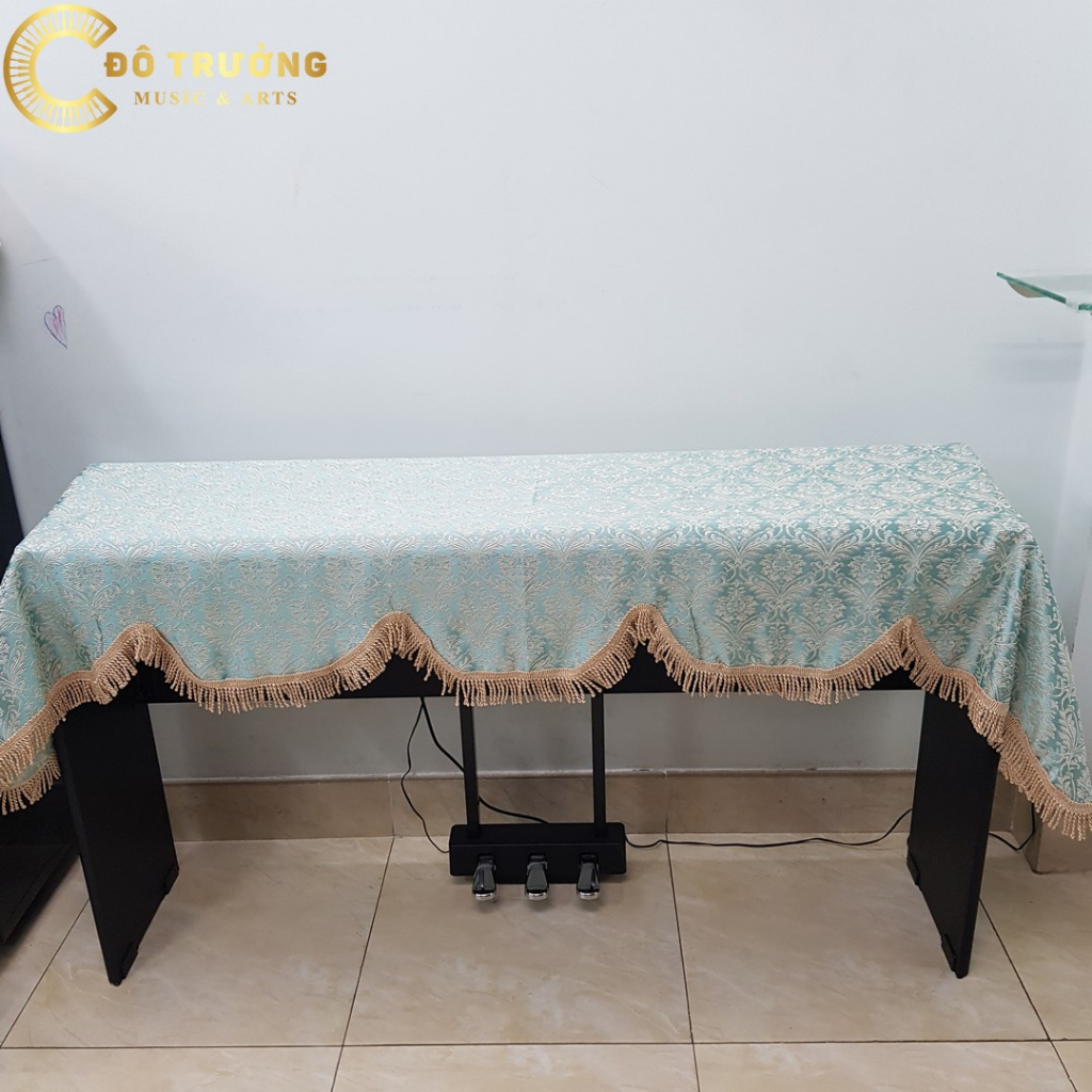 Khăn phủ đàn Piano điện hoa văn màu xanh gấm