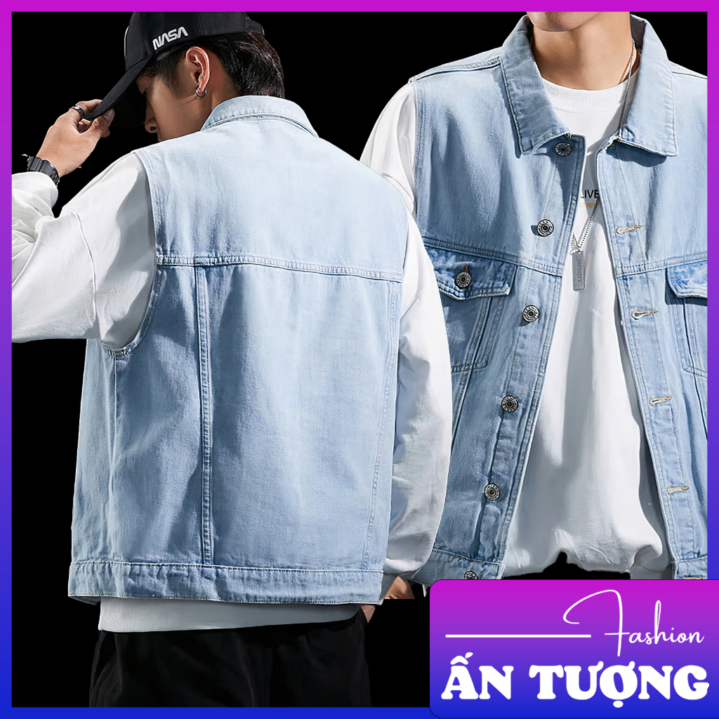 Áo khoác Jean Nam Gile Không Tay, Trẻ trung và Cá tính phù hợp phối đồ mặc Dạo phố & Du lịch, vải Denim dày co dãn