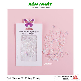 Set charm nơ nhựa trắng trong đính móng