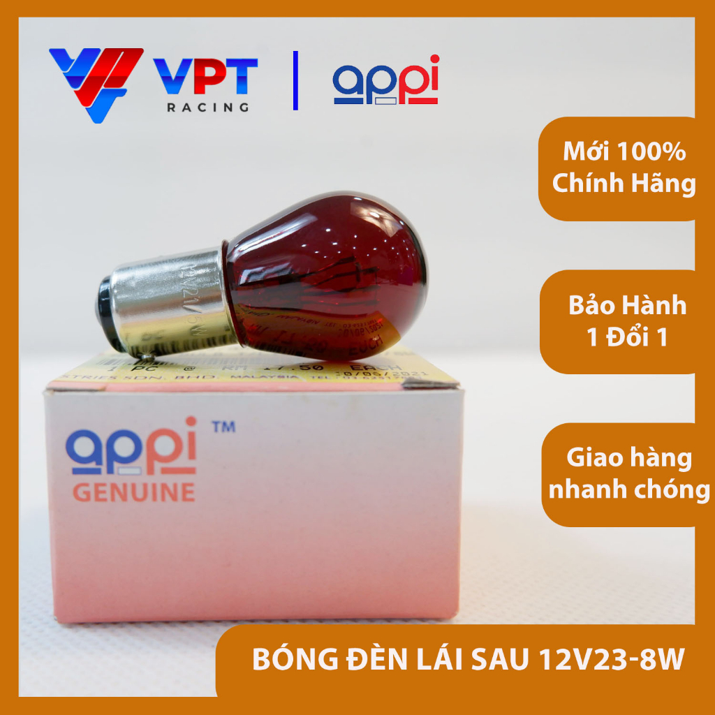 Bóng đèn lái sau (đèn hậu) Appi chính hãng 12V23-8W dùng cho tất cả dòng xe Honda, Yamaha, Suzuki