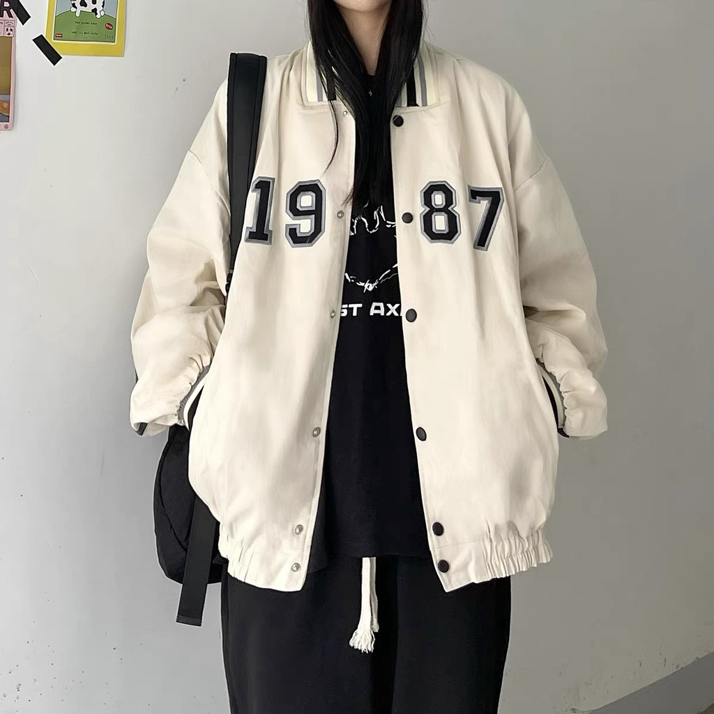 Áo bomber nam nữ vải kaki dày dặn form rộng in chữ 1987 AK035 Áo khoác bóng chày jacket mùa đông