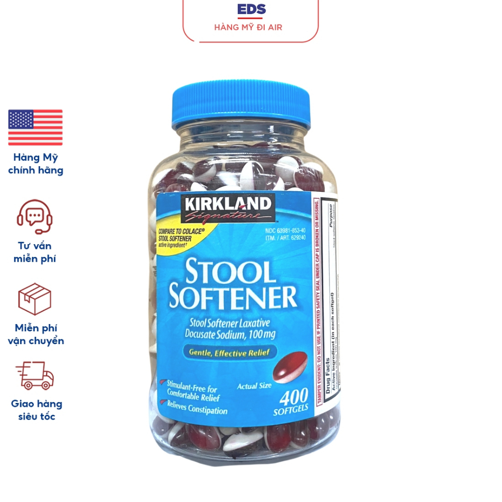 Viên uống nhuận tràng date 2025 táo bón Kirkland Stool Softener hỗ trợ hệ tiêu hóa - EDS Hàng Mỹ