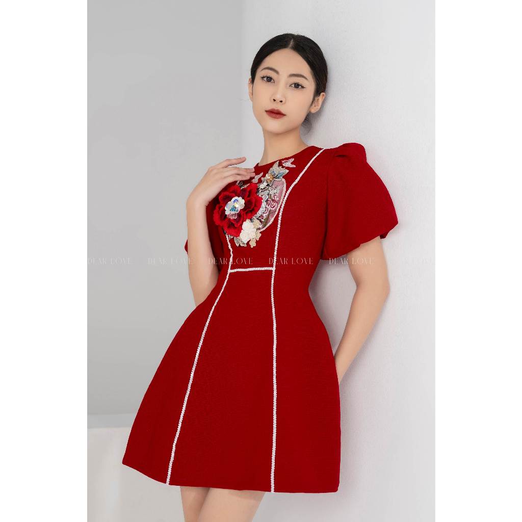 Đầm Nữ Dear Love Thêu Hoa Nổi Tay Bồng | Jasmi Dress