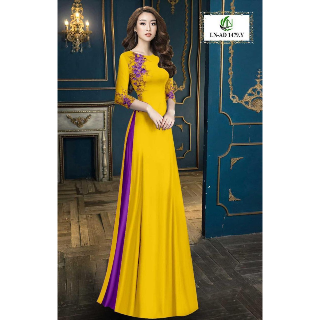 Vải may áo dài hoa vai đơn giản đẹp (nguyên bộ vải)