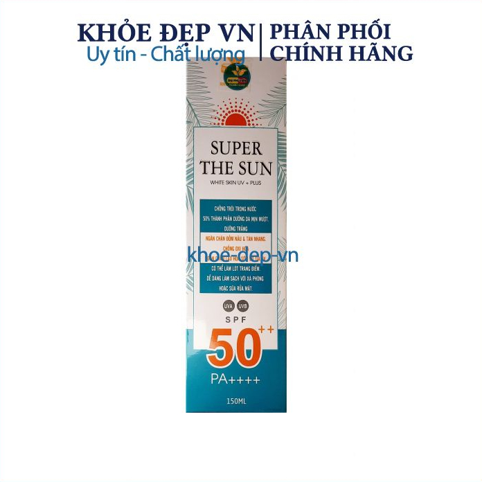 Kem chống nắng super the sun white skin giúp chống nắng , chống trôi trong nước, dưỡng ẩm da – hộp 150ml